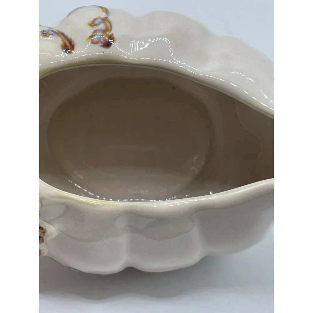 Pier 1 Hand Painted Stoneware Autumn Leaves Ribbed Handled Gravy Boat Creamware